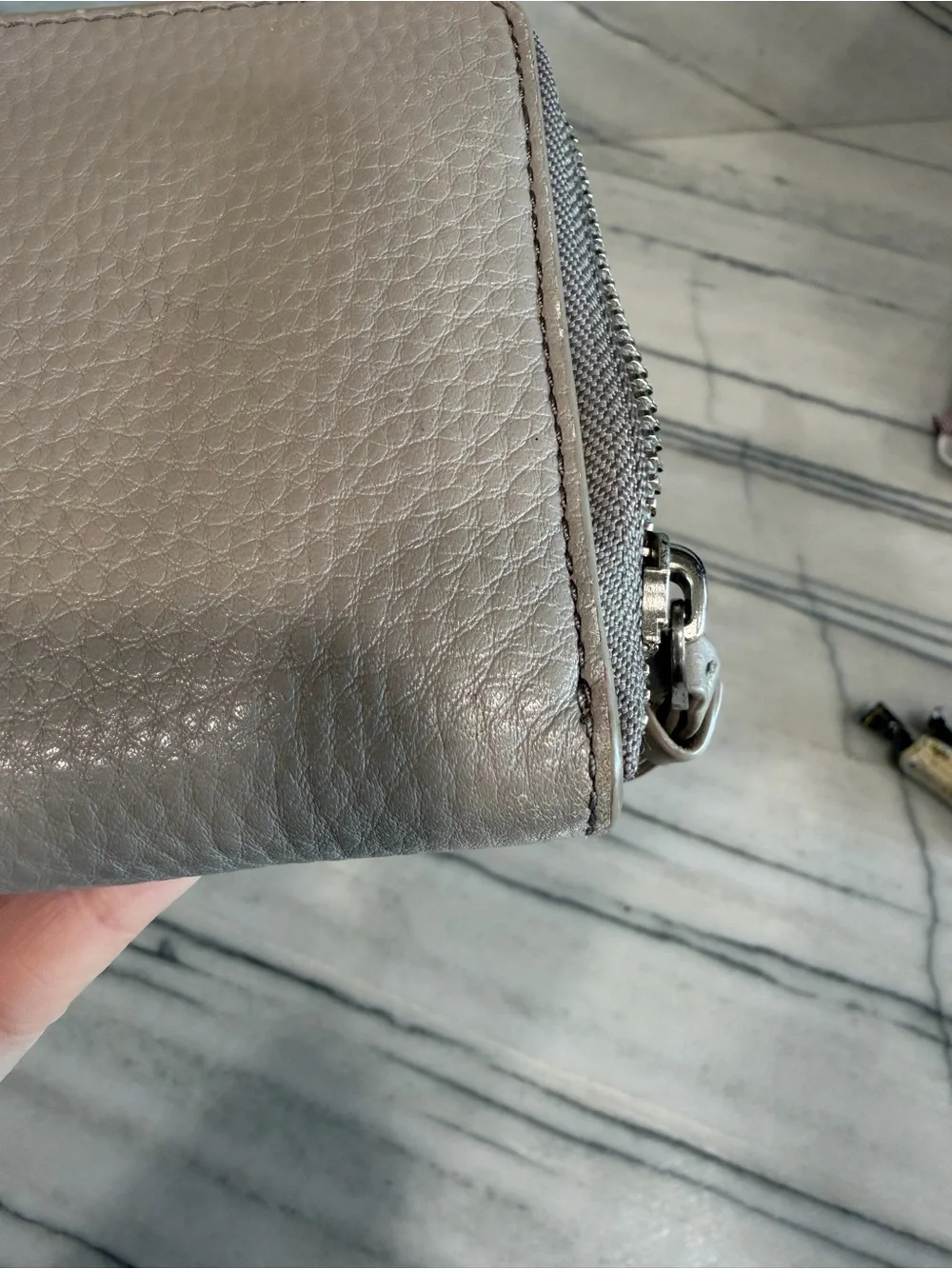 Tory Burch Pebbled Zip Continental Wallet in Light Taupe